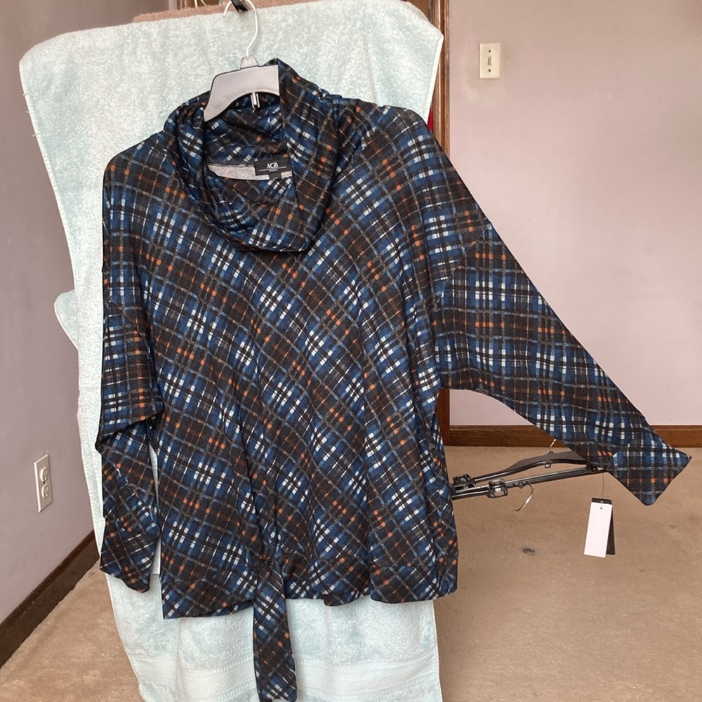 AGB plaid print pullover top with stretch casual shirt office 2X plus size - Picture 9 of 17